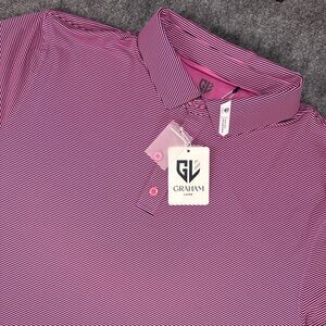 NWT Graham Luxe Drift Polo Shirt Mens 2XL Pink Striped Golf Performance